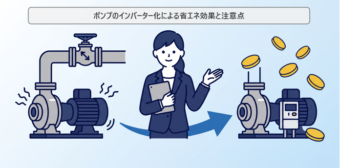 ポンプのインバーター化による省エネのイメージイラスト