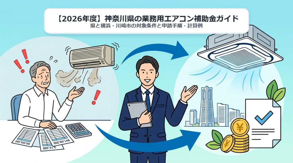 2026年度 神奈川県の業務用エアコン補助金ガイド 県と横浜・川崎市の対象条件と申請手順・計算例